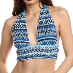 Beach Riot Blue Patterned Halter Bikini Top